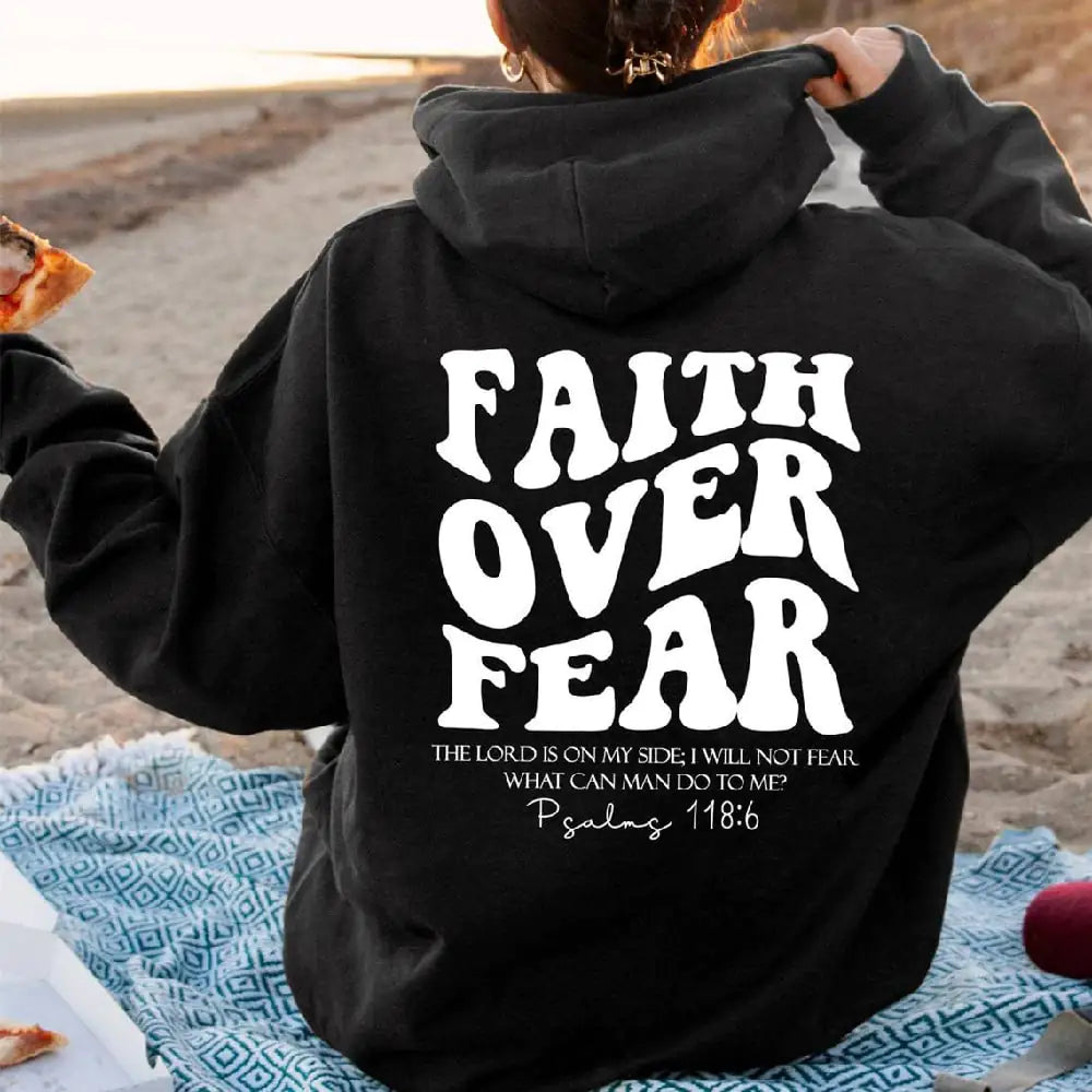 'Faith Over Fear' Christian Hoodie with Bible Verse